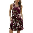 thumbnail image 3 of MLANM Womens Summer Sleeveless Casual Short Dress Floral Beach Swing Sundress with Pockets, 2XL Floral Wine Red, 3 of 10