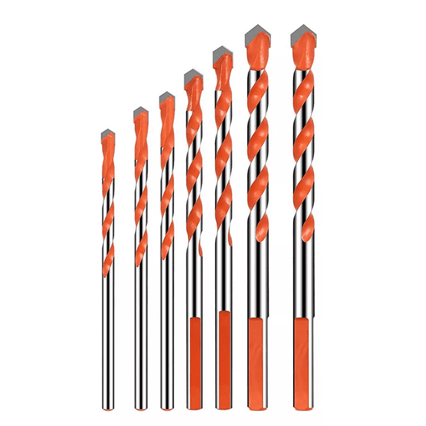 Kit 7 Pcs Broca Multifuncional Vidrio Azulejo Pared Concreto Plata/Naranja