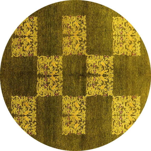 Ahgly Company Indoor Round Oriental Yellow Industrial Area Rugs, 8' Round