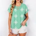 thumbnail image 3 of DailkTrvid Women's Summer Blouse Trendy Loose Fit Tops Crisscross V Neck T-Shirt Casual Tees Short Sleeve Damask Print Rolled Cuff Outfits, 3 of 6