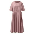 thumbnail image 4 of HXWCHs Robe à Capuchon pour Femme en Mélange de Lin, Robe Décontractée à Manches Courtes avec Poches Latérales Rouge XXXXXL, 4 of 5