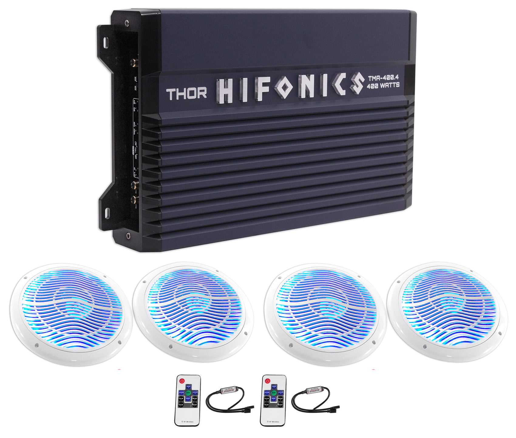 Hifonics TMA-400.4 400 Watt 4-Channel Marine Boat ATV/UTV/RZR Amplifier+Amp Kit 