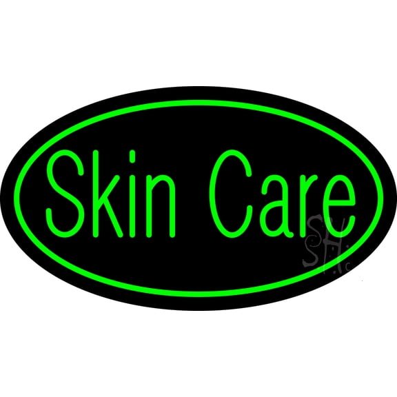 Skin Care Oval Green LED Neon Sign 13 x 24 - inches, Black Square Cut Acrylic Backing, with Dimmer - Bright and Premium built indoor LED Neon Sign for Spa interior decor and storefront.