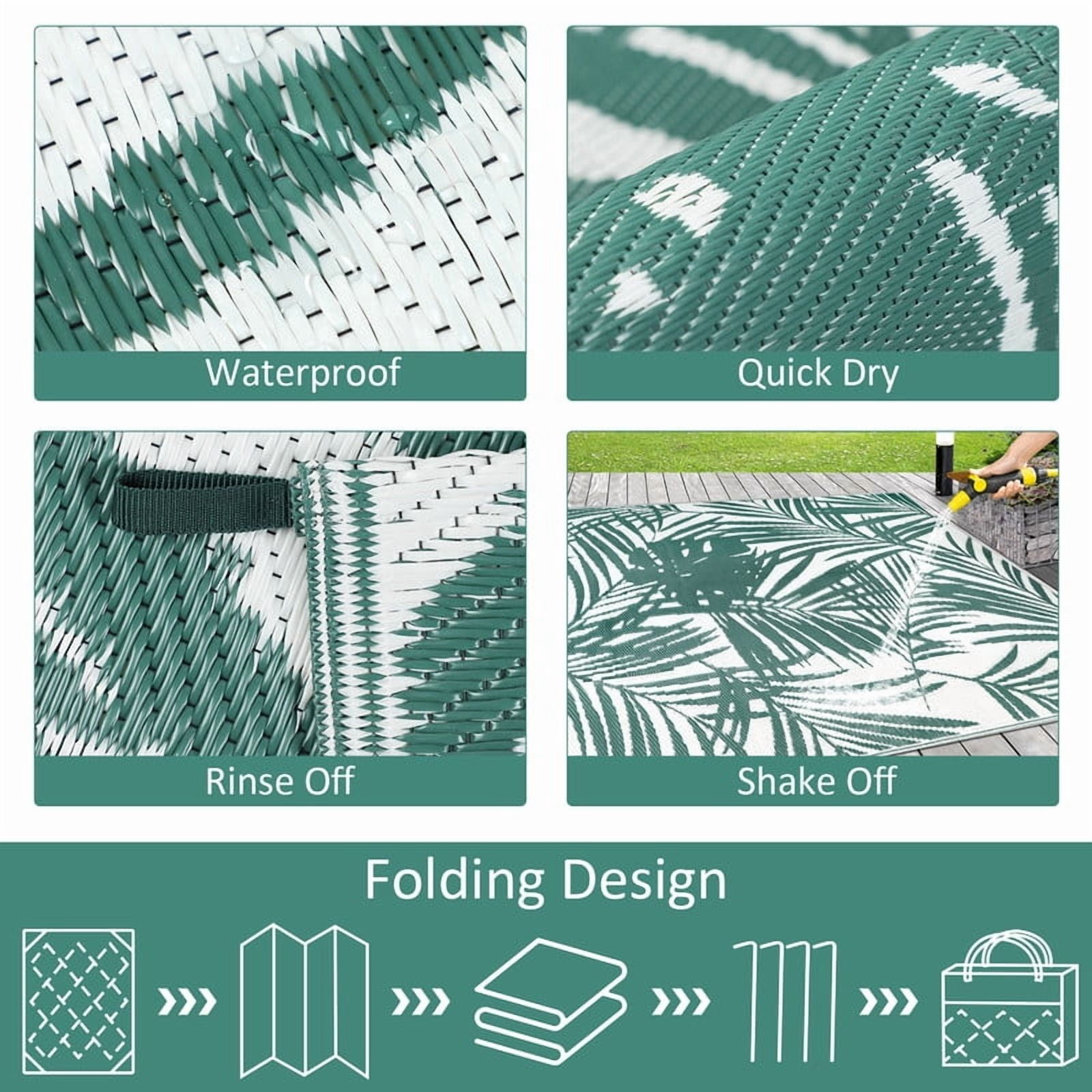 Aonewoe Outdoor Rug 6x9 Waterproof Reversible Plastic Straw Camping Rugs for Outside RV, Indoor Outdoor Area Rugs for Patio,Deck,Porch,Balcony, Green & White