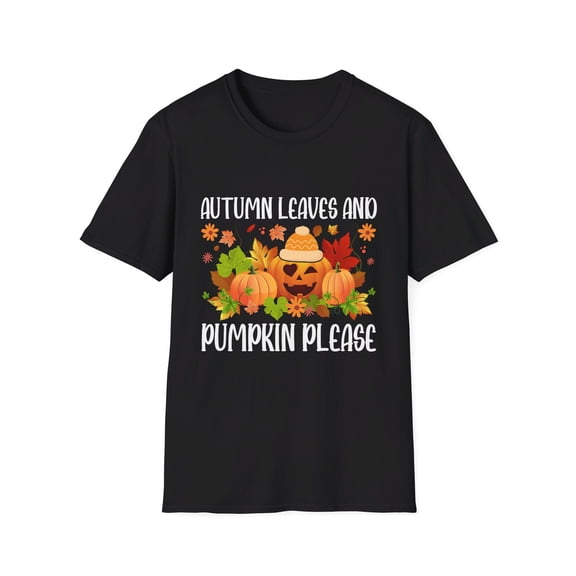 Autumn Leaves and Pumpkin Please Halloween T-Shirt