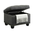 thumbnail image 3 of Homestock Mid-Century Marvel Storage Ottoman, Button Tufted Hinged Lid With Nailhead Trim, Faux Linen Upholstery, Solid Wood Turned Feet, 24" W X 18" D X 18" H, 3 of 8