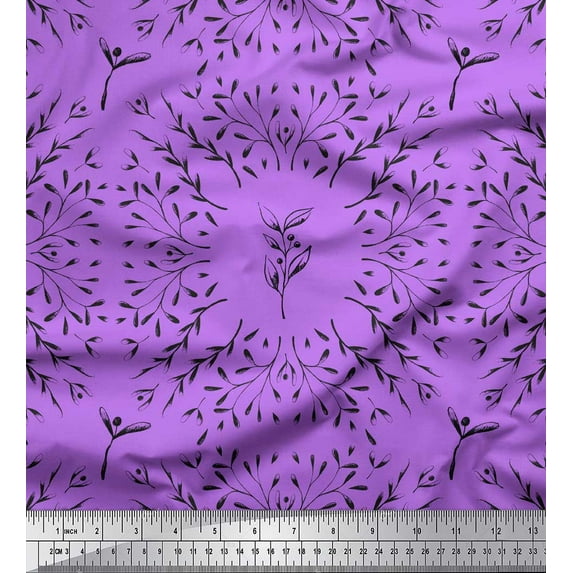 Soimoi Purple Rayon Fabric European Seeds Leaves Printed Fabric 1 Yard 58 Inch Wide