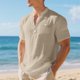 thumbnail image 1 of Ceisia Men's Slim Fit Short Sleeve Henley Shirt with Chest Pocket Casual Summer Top Khaki L Gifts, 1 of 9