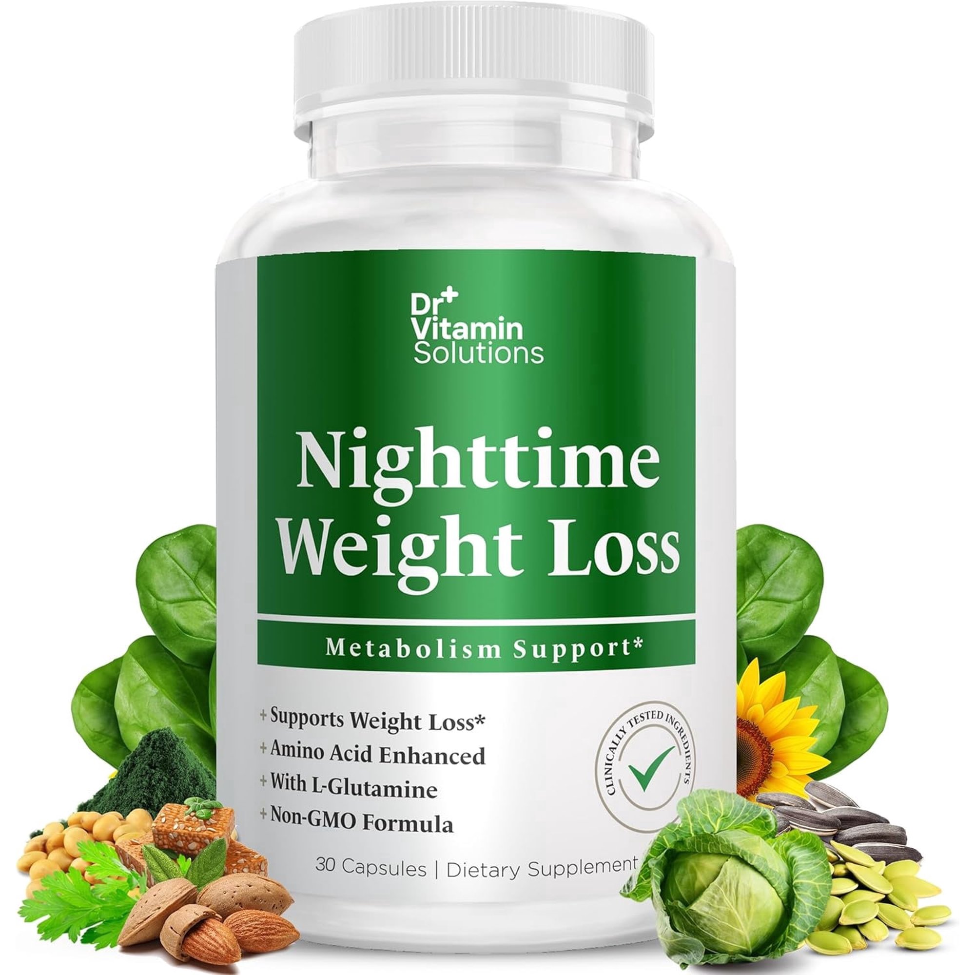 Nighttime Weight Loss Supplement with L Glutamine and Glycine, 30 Capsules