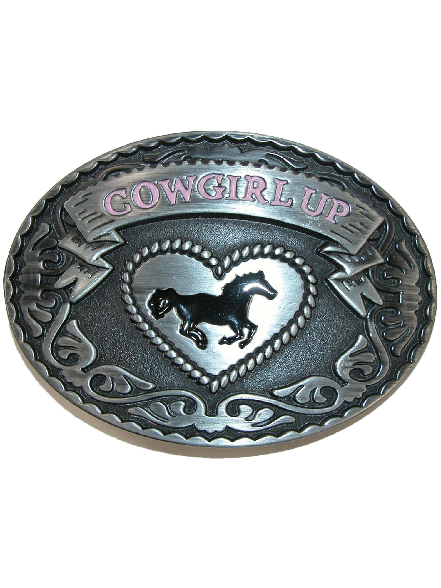 Womens Cowgirl Up Rodeo Western Horse Oval Belt Buckle