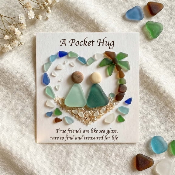 Gallickan Friendship Sea Glass Pocket Card, Acrylic Inspirational Keepsake for Friends and Loved Ones, Small Token Gift with Elegant Design, 1pc