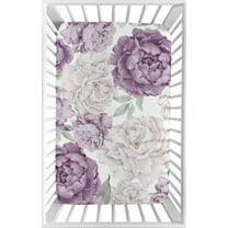 Sweet Jojo Designs Peony Floral Garden Purple Ivory Mini Fitted Crib Sheet