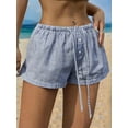 thumbnail image 4 of Women'S Striped Print Drawstring Waist Shorts Wide Leg Summer Beach Mini Shorts Blue  L, 4 of 8