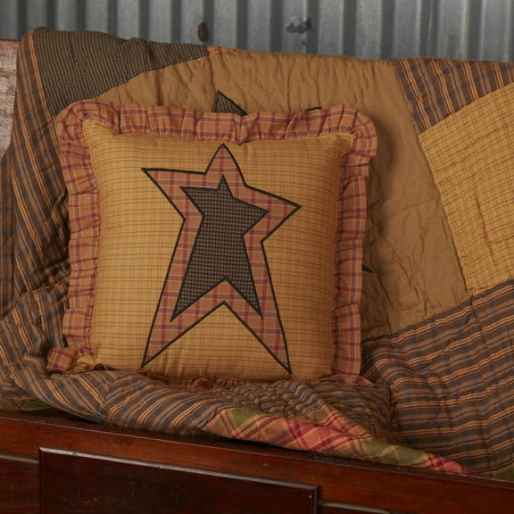 VHC Brands Stratton Applique Star Pillow 12x12 Country Primitive Bedding Accessory, Tan
