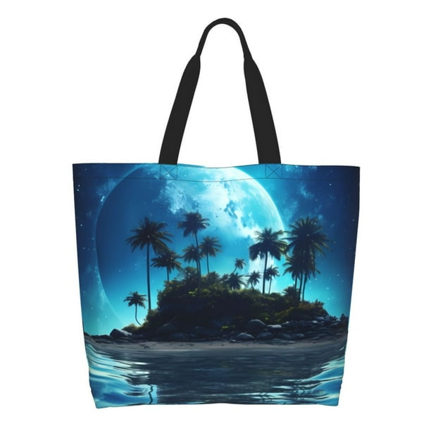Balery Hawaiian Beach Pirate Moon Bolsa Tote Estilo Estético con Cremalleras, Bolsa de Hombro, Bolsa de Compras Grande y Plegable