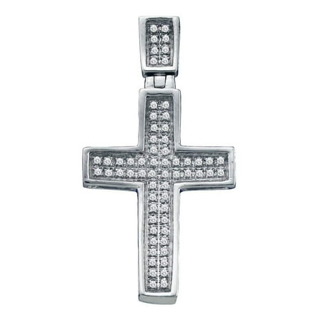 10K White Gold Mens Diamond Small Christian Cross Necklace Pendant 1/6 Ctw