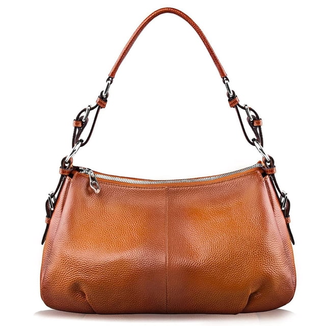 Bolso de hombro S-ZONE Hobo de piel auténtica para mujer, color marrón