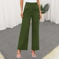 thumbnail image 2 of Prolriy Dress Pants Women, Women's Solid Color Fashionable Casual Pocket Cotton Linen Waist Wide Leg Pants Women's Pants Business Casual Pants for Women Army Green L, 2 of 7