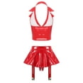 thumbnail image 2 of Doomiva Women's Sexy Wet Look Leather Lingerie Outfits Halter Lapel Crop Vest Top with Miniskirts Red 4XL, 2 of 5
