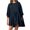 Navy, variant on Npasoilc Dresses for Women Trendy 3/4 Sleeve Round Neck Drop Shoulder Patchwork Pleated Flowy Hem Pullover Shirt Dress Solid Color Casual Loose Mini Hoodless Hoodie Dress