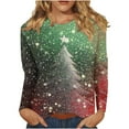 thumbnail image 2 of Womens Tops Christmas Printed Round Neck Long Sleeve Casual T-shirt Blouse Mint Green S,Blouse for Women, 2 of 5