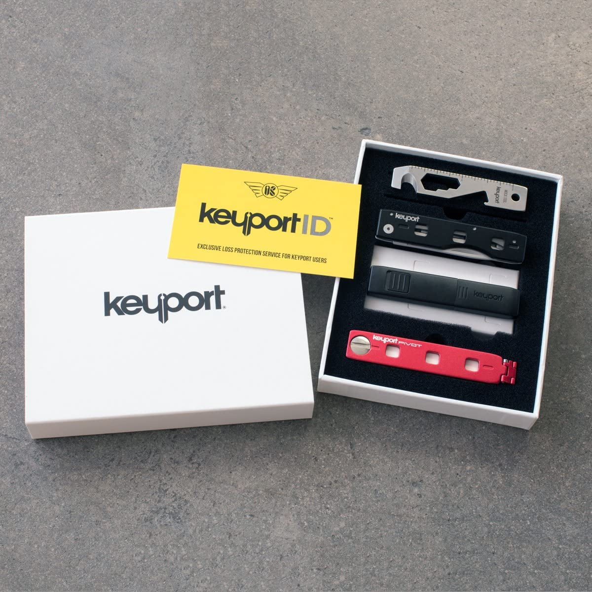 Keyport Pivot Outdoor Bundle: EDC Key Holder & Modular Swiss Army Multitool Keychain + Key Chain Pocketknife + Mini-Flashlight + MOCA 10-in-1 Key Tool + Lost & Found All-in-One (Red)