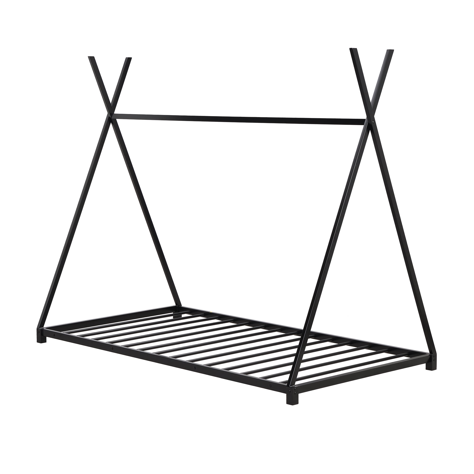 Yoneston Kids Wood Twin Size Platform Bed, Canopy Tent Bed for Living Room Bedroom, Black