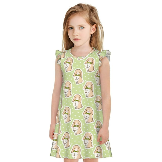 Vsdgher Lapin avec Cravate pour Filles Chemises de Nuit Manches Courtes à Volants Robe de Nuit Pyjama pour Fête Pyjama-TTG