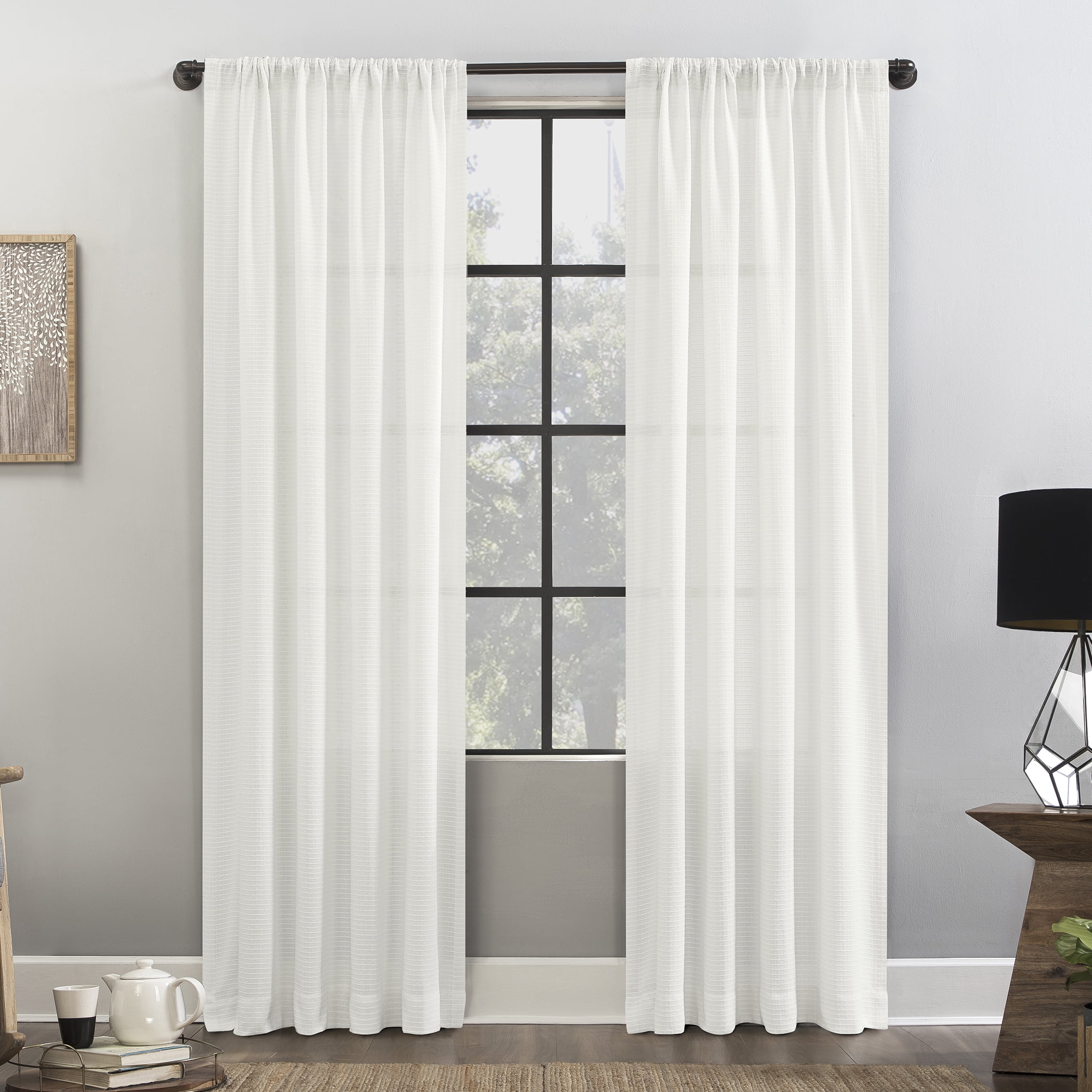 Set of 2 Clean Window® Basketweave Anti-Dust 84" Light Filtering Window Curtain 