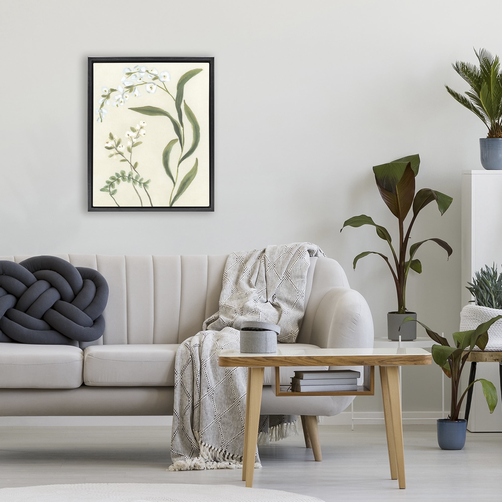 Stupell Industries Neutral Snowdrop Stems Black Framed Floater Canvas Wall Art, design by June Erica Vess
