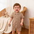 thumbnail image 4 of Krdevn Baby Boys Textured Terry Romper Lapel Collar Short Sleeve Button Up Summer Outfit,3-6 Months, 4 of 4