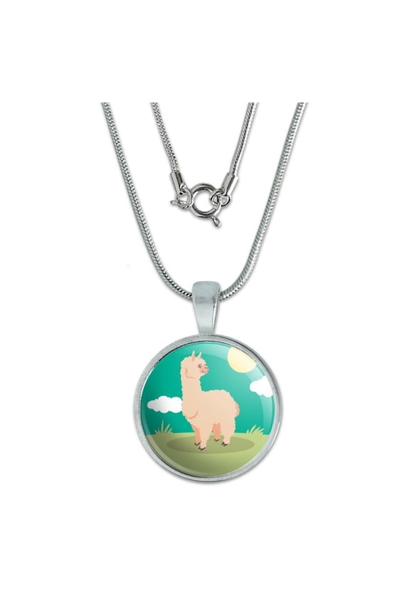 Cute and Fluffy Alpaca 0.75" Pendant with Sterling Silver Plated Chain