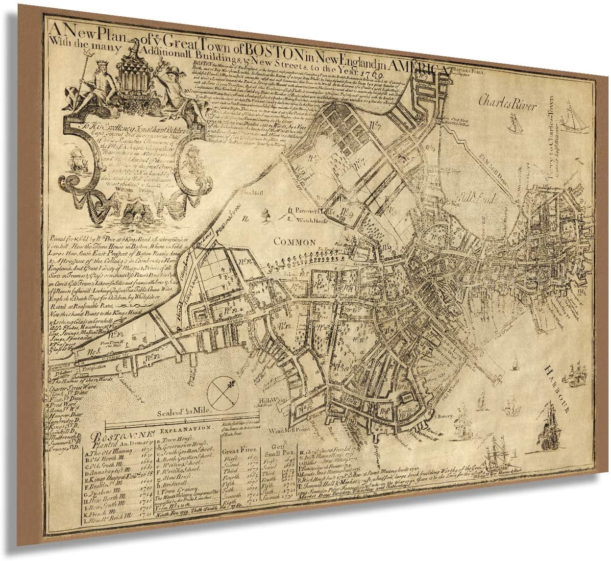 HISTORIX 1769 Map of Boston Massachusetts 16x24 Inch Vintage Map Wall
