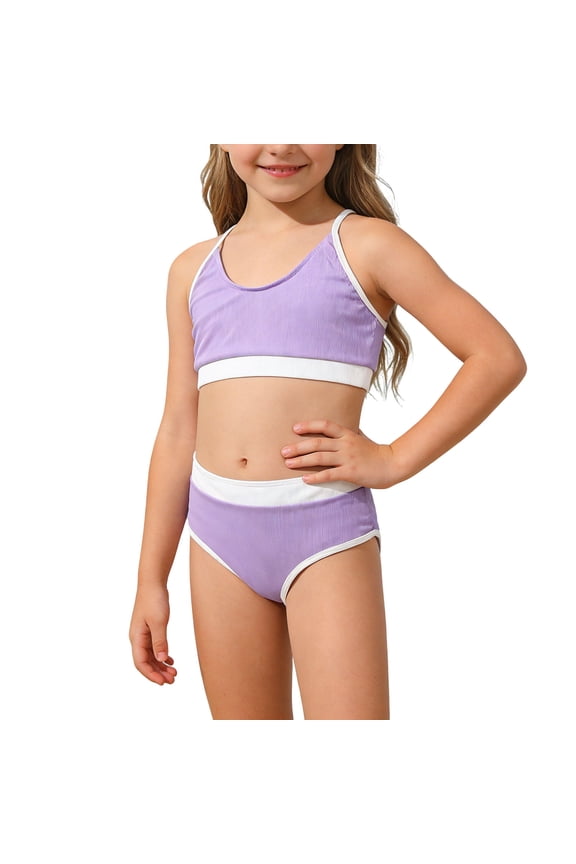 Girls Swimsuit 2 Piece Halterneck Tankini Adjustable Drawstring Bathing Suit for Girls and Teen 7-16Y