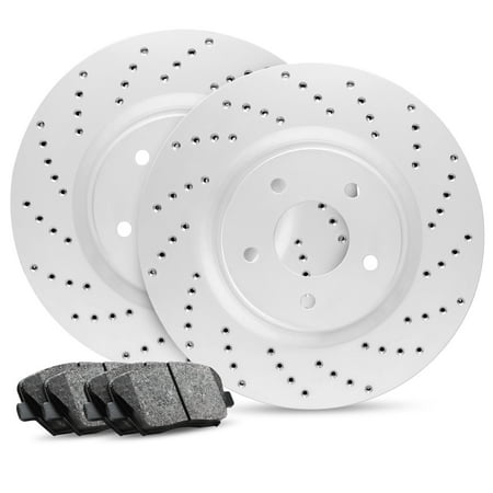 Audi S4 Set - For 2004-2009 Audi S4 Rear Set R1 Carbon Geomet Cross Drilled Brake Rotors+Pads