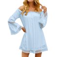 thumbnail image 3 of HUBERY Women Crochet Cutout Off Shoulder Long Sleeve Solid Color Mini Dress, 3 of 7