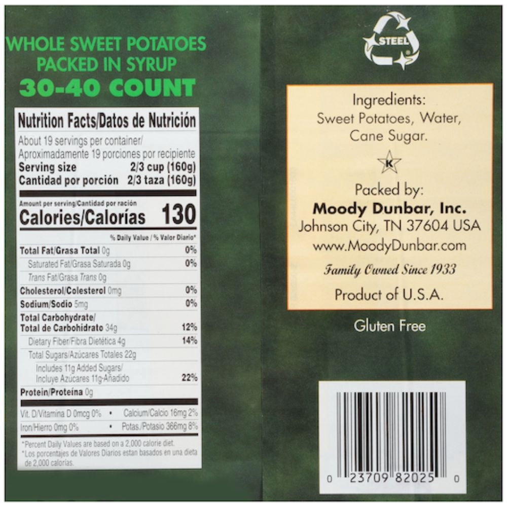 Dunbars Whole Yam Sweet Potatoes Packed in Syrup, 108 Ounce, 6 Per Case