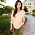 thumbnail image 2 of Women's Textured Knit Sweater with V-Neckline and Ribbed Sleeves - Large, Khaki, 2 of 6