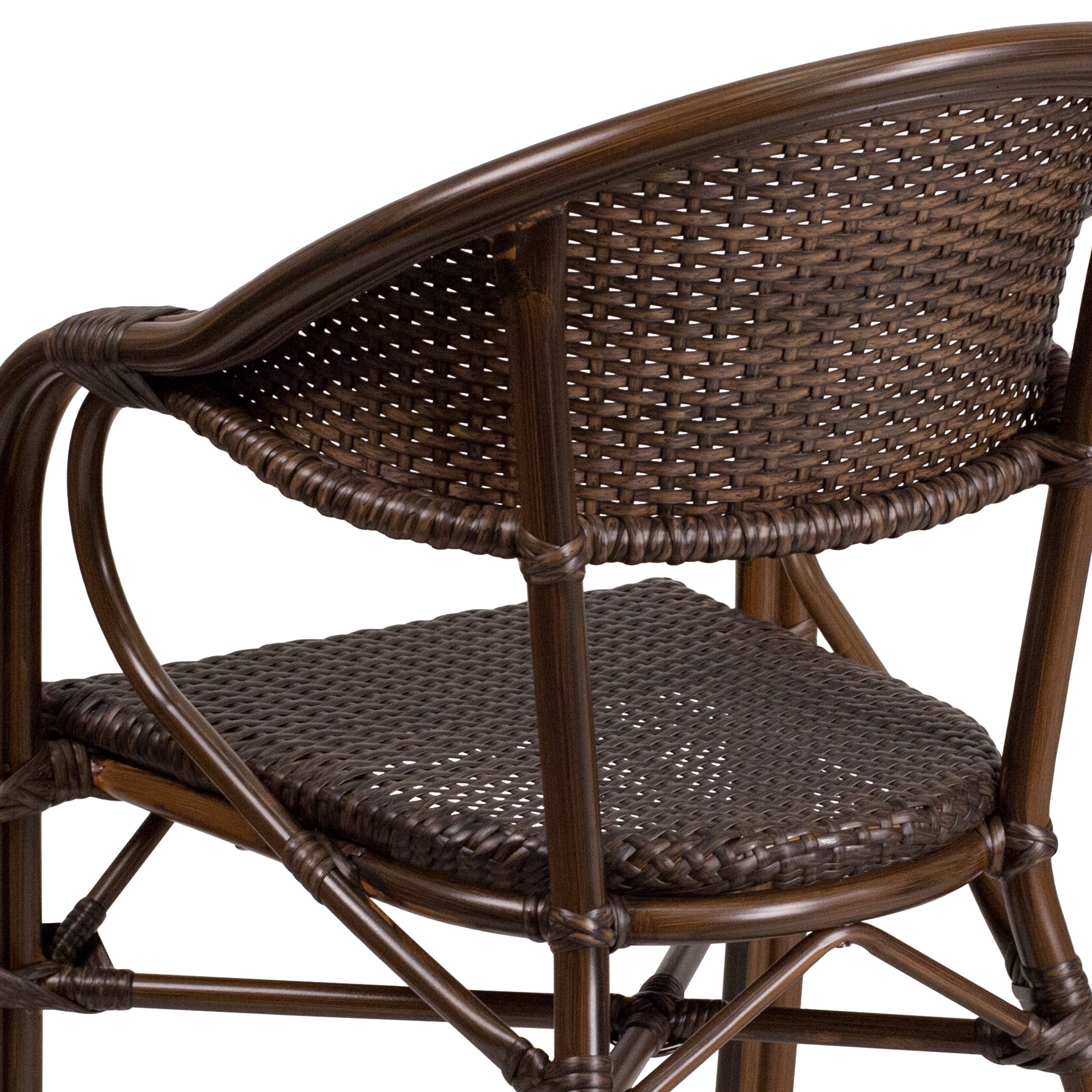 Emma + Oliver Cocoa Rattan Patio Chair with Bamboo-Aluminum Frame