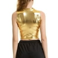 thumbnail image 2 of Ana Women Faux Leather Shiny Wetlook Mock Neck Crop Top Vest Tank Top Dance Clubwear, 2 of 9