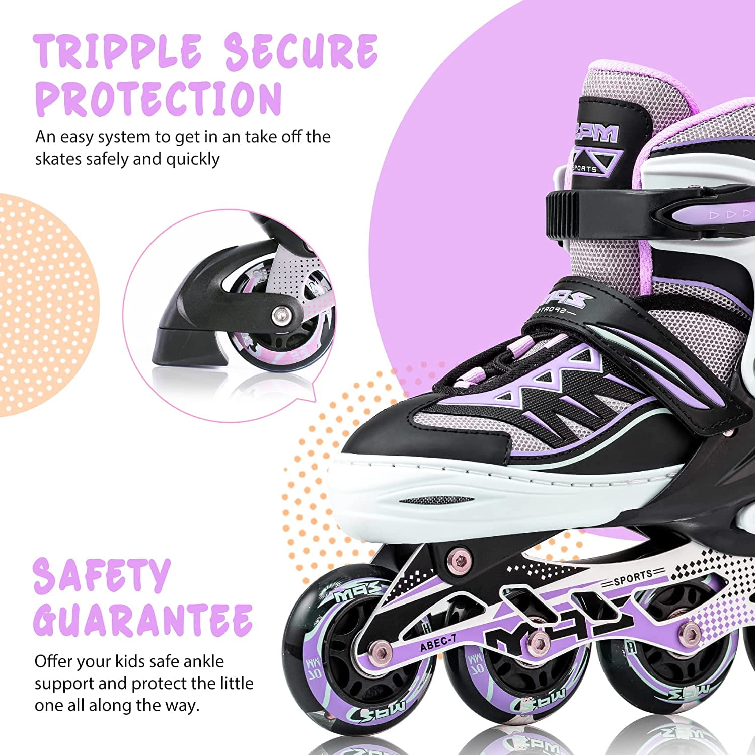 2PM SPORTS Purple Illuminated Inline Skates with Light-Up Wheels, Medium - Big Kids (13C-3Y US), 2.4 kg