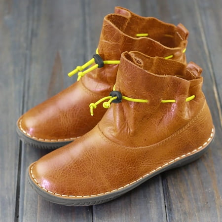 

Women s Rome Solid Large Size Lace-Up Low Flat Heels Short Boots Shoes