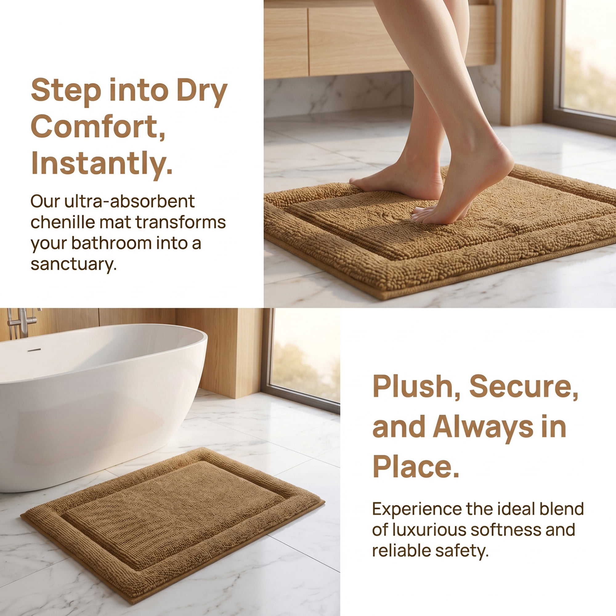 Unique Bargains Ultra Soft Shaggy Bath Mat Super Absorbent Non Slip Mat Khaki 24" x 17"