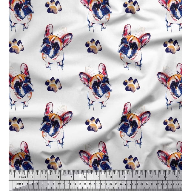 Soimoi Polyester Crepe Fabric Boston Terrier Dog Fabric Prints by Yard 42 Inch Wide