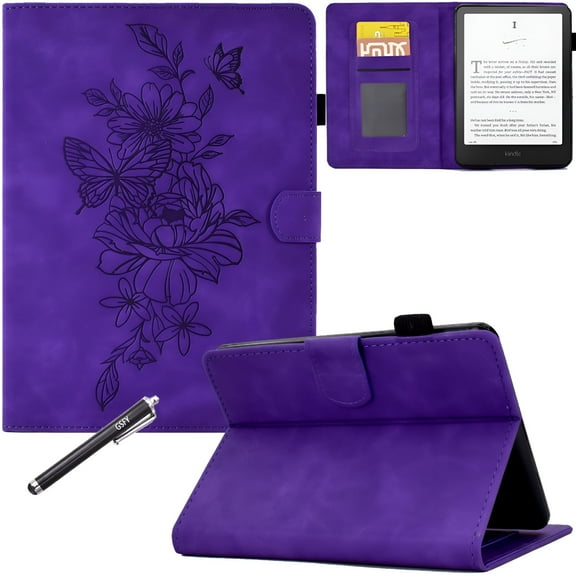 GJX Case for Kindle Paperwhite 12th Gen 2024 Released (7") & Kindle Colorsoft Signature Edition, PU Leather Magnetic Closure Wallet Case with Card Slot Auto Sleep/Wake Feature, Purple