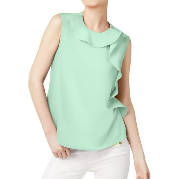 Cynthia Rowley Womens Ruffled Knit Blouse, Blue, X-Large