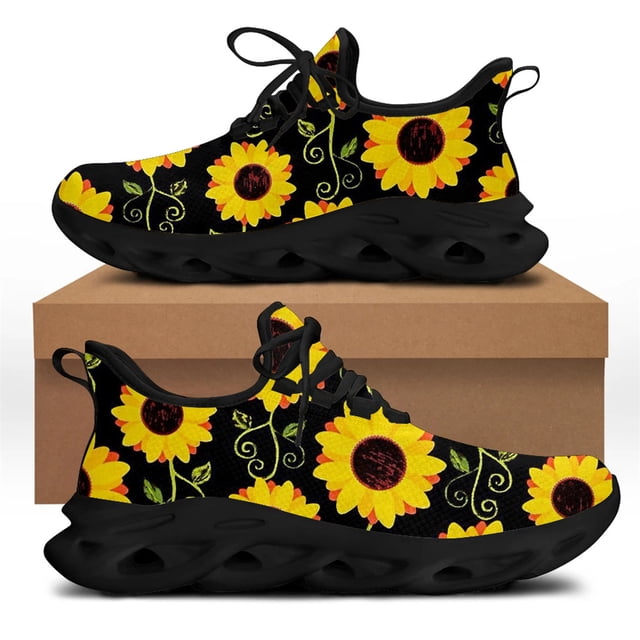 Zapatos con estampado de girasol amarillo para mujer, zapatillas deportivas de malla ligera, zapatos de plataforma