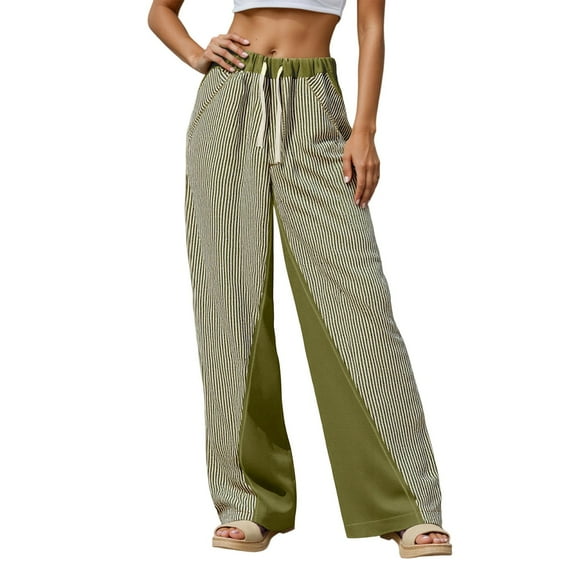 Women'S Patchwork Graphic Pant Colorblock High Waisted Straight Leg Boho Pants Green L