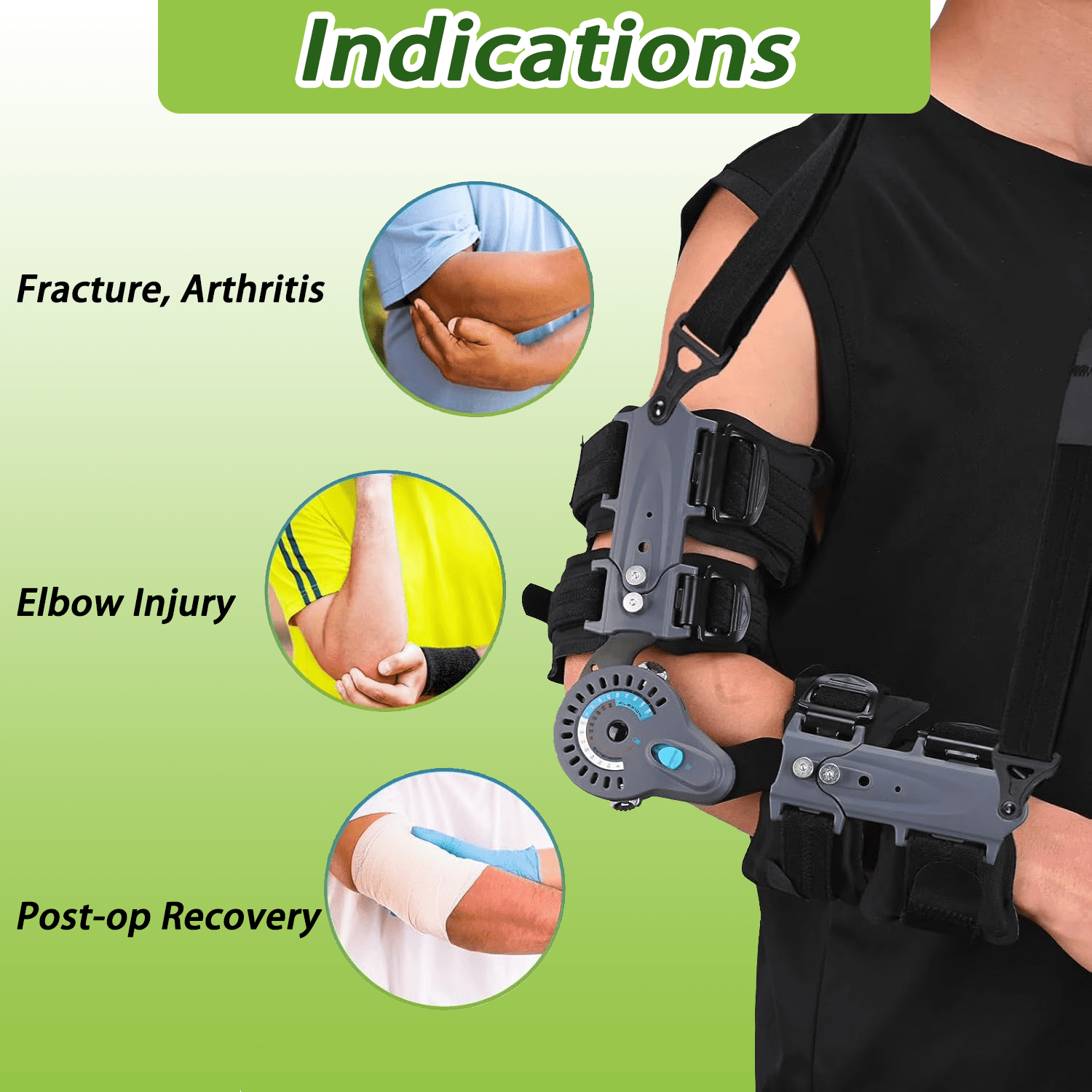 Komzer Hinged Elbow Brace, Adjustable ROM Post-Op Stabilizer with Sling for Arm Injury Recovery (Right)