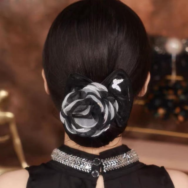 2024 NUEVO moño hábil con flores bordadas a mano, torcedor de cabello para moño hábil, clip para el cabello giratorio, clip para el cabello con forma de bola, rodillo para moño de flores para cabello